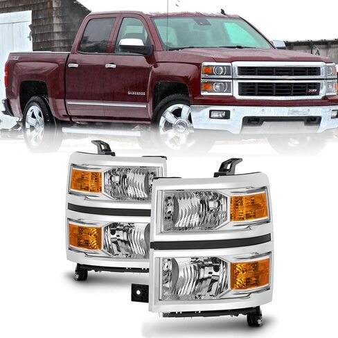 Headlight Assembly Compatible with 2014-2015 Chevy Silverado 1500 Headlights Headlamps Left+Right 14-15 Lights（black white） in Saudi Arabia