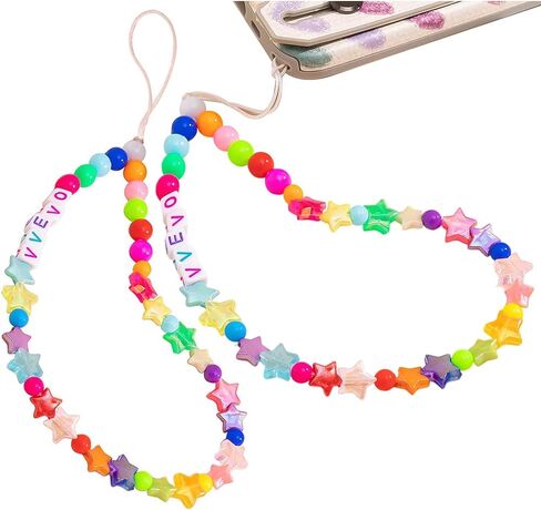 Yohokgo Elegant Elegant Phone Charm Lanyard for Women - Beige و Gold Beads ذات لهجات Star & Heart - حزام معصم الهاتف الخلوي المضاد للهاتف الخلوي ، سحر الكاميرا ، سلسلة المفاتيح والملحق in Kuwait