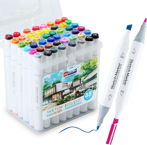 80 ألوان علامات الكحول لكتب التلوين للبالغين ، علامات فنية ثنائية الطرف مع نصيحة الفرشاة ونصائح إزميل للتلوين ، الرسوم التوضيحية ، الرسم ، رسم مع حالة حمل in Kuwait