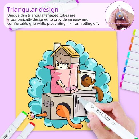 80 ألوان علامات الكحول لكتب التلوين للبالغين ، علامات فنية ثنائية الطرف مع نصيحة الفرشاة ونصائح إزميل للتلوين ، الرسوم التوضيحية ، الرسم ، رسم مع حالة حمل in Kuwait