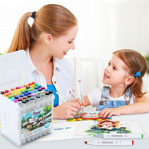 80 ألوان علامات الكحول لكتب التلوين للبالغين ، علامات فنية ثنائية الطرف مع نصيحة الفرشاة ونصائح إزميل للتلوين ، الرسوم التوضيحية ، الرسم ، رسم مع حالة حمل in Kuwait