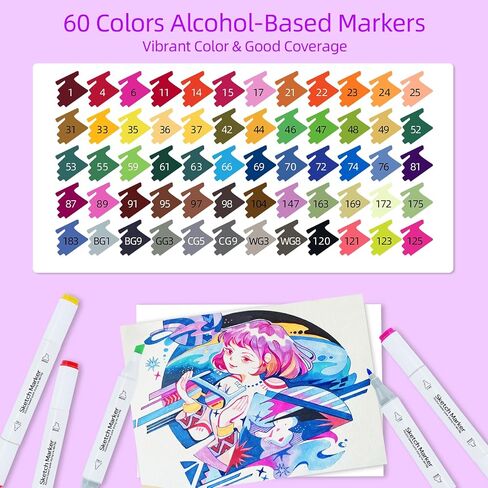 80 Colors Alcohol Markers for Adult Coloring Books, Dual Tip Art Markers with Brush Tip & Chisel Tips for Coloring, Illustrations, Drawing, Sketching with Carrying Case in Saudi Arabia