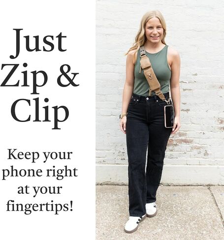 Zip & Clips Phone Lanyard Crossbody with Wallet for Women (Black) – Stylish and Lightweight Vegan Leather Phone Strap, Hands-Free Carrying and Adjustable Cell Phone Crossbody Lanyard in Kuwait