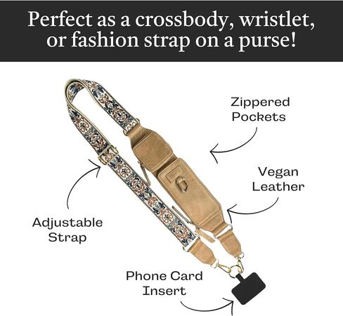 Zip & Clips Phone Lanyard Crossbody with Wallet for Women (Black) – Stylish and Lightweight Vegan Leather Phone Strap, Hands-Free Carrying and Adjustable Cell Phone Crossbody Lanyard in Kuwait