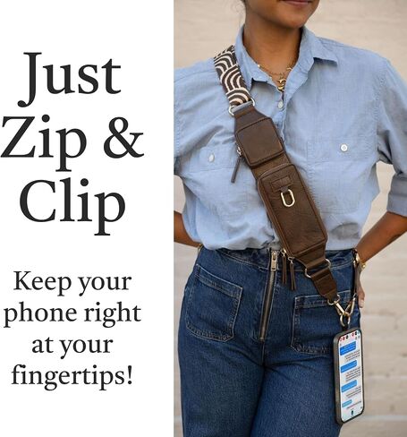 Zip & Clips Phone Lanyard Crossbody with Wallet for Women (Black) – Stylish and Lightweight Vegan Leather Phone Strap, Hands-Free Carrying and Adjustable Cell Phone Crossbody Lanyard in Kuwait