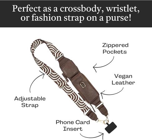 Zip & Clips Phone Lanyard Crossbody with Wallet for Women (Black) – Stylish and Lightweight Vegan Leather Phone Strap, Hands-Free Carrying and Adjustable Cell Phone Crossbody Lanyard in Kuwait