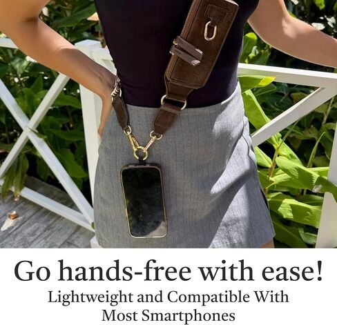 Zip & Clips Phone Lanyard Crossbody with Wallet for Women (Black) – Stylish and Lightweight Vegan Leather Phone Strap, Hands-Free Carrying and Adjustable Cell Phone Crossbody Lanyard in Kuwait