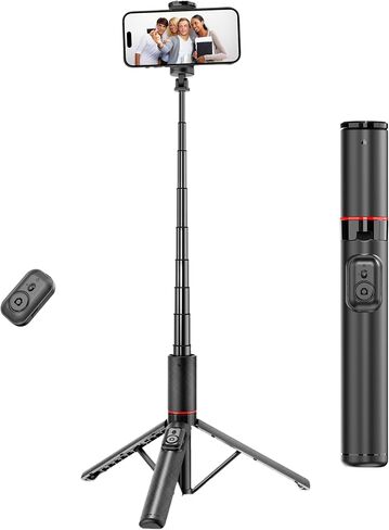 C21 53" Aluminum Selfie Stick Tripod for iPhone Android, Hidden Design Portable Phone Stand with Wireless Remote, Extendable Travel Stand for Video Recording, Live Streaming in Saudi Arabia
