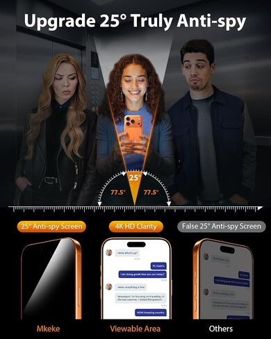 Mkeke for iPhone 17 Privacy Screen Protector 3 Pack, 25° Anti Spy & Auto Installation Privacy Screen Protector 9H+ Hardness Full Edge Coverage Tempered Glass for iPhone 17 6.3 inch 2025 in Kuwait