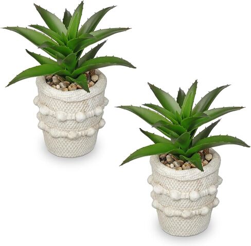 Hollyone 2 Pack Small Artificial Succulents Plants Potted Fake Spiked Succulent Plant in Rustic Pot Mini Faux Plant Agave Aloe Plant Indoor for Office Desk Farmhouse Home Table Shelf Boho Decor in Saudi Arabia
