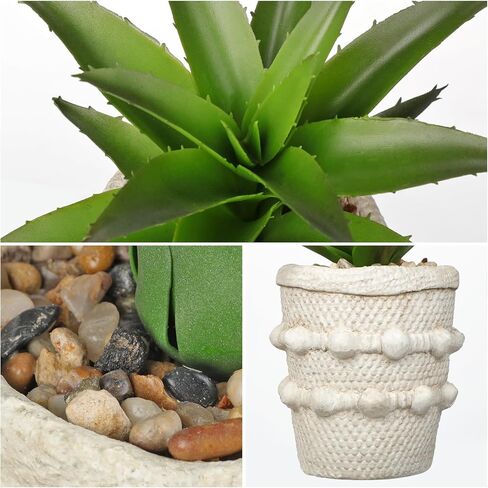 Hollyone 2 Pack Small Artificial Succulents Plants Potted Fake Spiked Succulent Plant in Rustic Pot Mini Faux Plant Agave Aloe Plant Indoor for Office Desk Farmhouse Home Table Shelf Boho Decor in Saudi Arabia