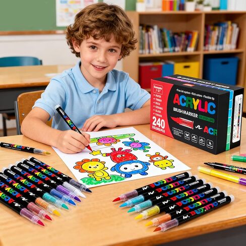 Acrylic Paint Markers Pens, 48 Vivid Colors Acrylic Markers Set,Direct Liquid Type, Stackable Color, Odorless Soft Head，Markers for School，Tooli Art ，Fabric & Creative Crafts (48) in Saudi Arabia