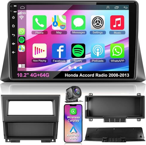 Android 13 Car Stereo لـ Honda Accord 2008-2013 4G RAM+64G ROM ، 10.2 بوصة راديو شاشة تعمل باللمس مع Carplay/Android Auto ، GPS ، WiFi ، Bluetooth5.2 ، دعم OBD2/DVR/DSP in Kuwait