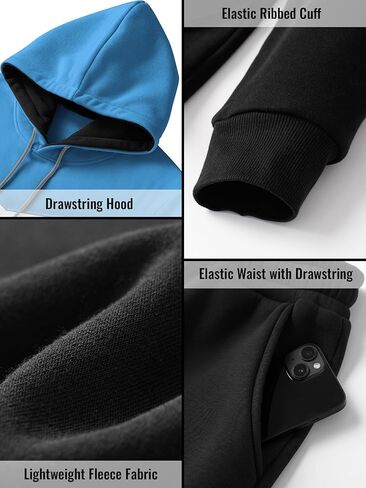 بدلة رياضية بقلنسوة للرجال مكونة من قطعتين، طقم سويت شيرت رياضي كاجوال بقلنسوة وبنطلون رياضي للركض in Kuwait