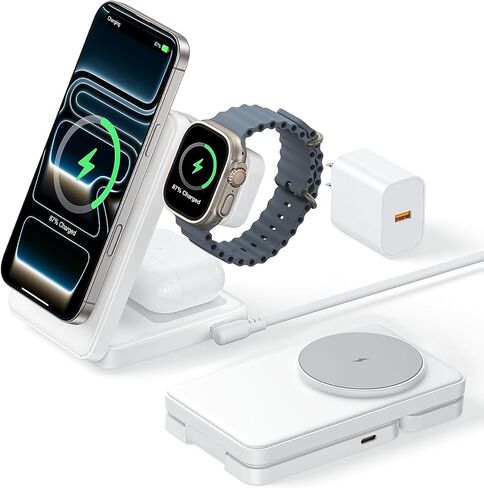 Meifigno 3 in 1 Foldable Wireless Charger for Apple Multiple Devices, White in Kuwait