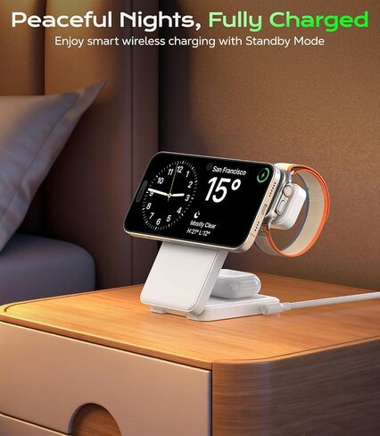 Meifigno 3 in 1 Foldable Wireless Charger for Apple Multiple Devices, White in Kuwait
