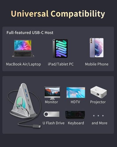 Pink USB C Hub, 8-in-1 Type C Hub with 4K HDMI, 100W Power Delivery, 5Gbps USB-C, 3xUSB-A 3.0, SD/TF Card Reader, RGB Lighting, Pink Dock for MacBook Air/Pro, iPad, iPhone16, Surface, XPS, etc. in Kuwait