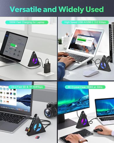 Pink USB C Hub, 8-in-1 Type C Hub with 4K HDMI, 100W Power Delivery, 5Gbps USB-C, 3xUSB-A 3.0, SD/TF Card Reader, RGB Lighting, Pink Dock for MacBook Air/Pro, iPad, iPhone16, Surface, XPS, etc. in Saudi Arabia