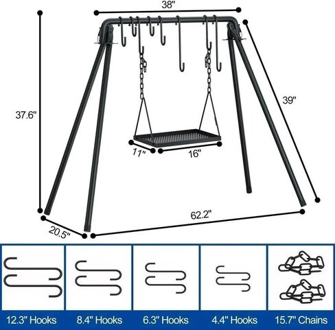 38 Grill Swing Large Campfire Stand W/6 Hooks Cast Iron Bbq Grill Campfire in Saudi Arabia