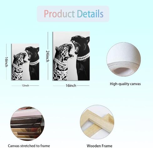 Bathroom Fashion Leopard Print Black and White Canvas Wall Art Trendy Women Posters Paintings Luxury Feminist Pictures Wall Decor for Bedroom Living Room Hallway Home Decoration 12×16 In Framed in Saudi Arabia