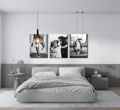 Bathroom Fashion Leopard Print Black and White Canvas Wall Art Trendy Women Posters Paintings Luxury Feminist Pictures Wall Decor for Bedroom Living Room Hallway Home Decoration 12×16 In Framed in Saudi Arabia