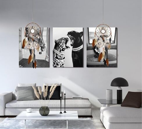 Bathroom Fashion Leopard Print Black and White Canvas Wall Art Trendy Women Posters Paintings Luxury Feminist Pictures Wall Decor for Bedroom Living Room Hallway Home Decoration 12×16 In Framed in Saudi Arabia