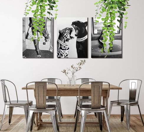 Bathroom Fashion Leopard Print Black and White Canvas Wall Art Trendy Women Posters Paintings Luxury Feminist Pictures Wall Decor for Bedroom Living Room Hallway Home Decoration 12×16 In Framed in Saudi Arabia