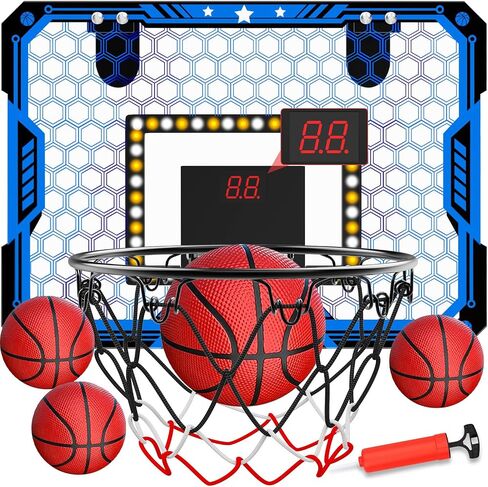 Indoor Basketball Hoop for Kids, Over The Door Mini Basketball Hoop Set with LED Lights, Scoreboard, 4 Balls & Sound Effects - Indoor Toys Gift for Boys & Girls Ages 3-12 for Birthday & Christmas in Saudi Arabia