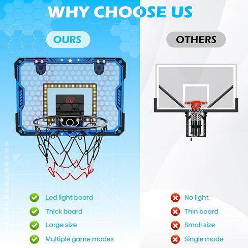 Indoor Basketball Hoop for Kids, Over The Door Mini Basketball Hoop Set with LED Lights, Scoreboard, 4 Balls & Sound Effects - Indoor Toys Gift for Boys & Girls Ages 3-12 for Birthday & Christmas in Saudi Arabia