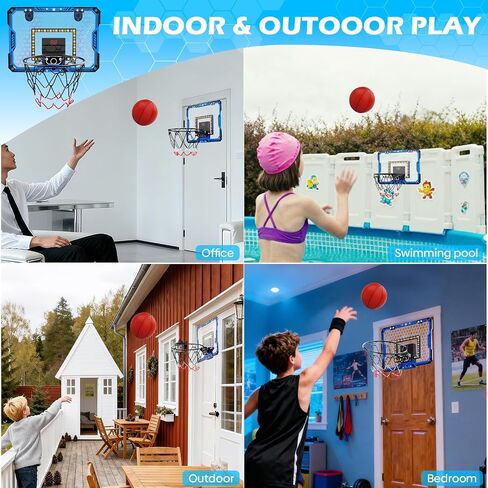 Indoor Basketball Hoop for Kids, Over The Door Mini Basketball Hoop Set with LED Lights, Scoreboard, 4 Balls & Sound Effects - Indoor Toys Gift for Boys & Girls Ages 3-12 for Birthday & Christmas in Saudi Arabia
