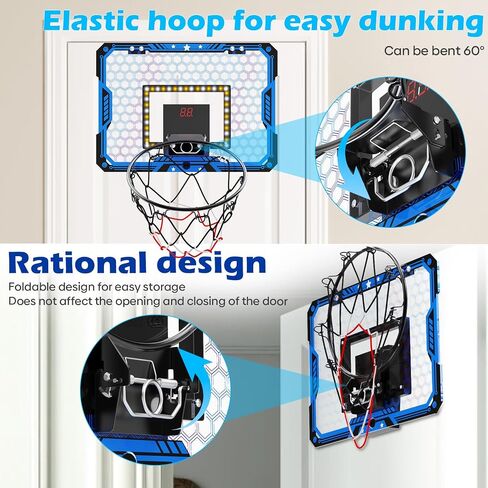 Indoor Basketball Hoop for Kids, Over The Door Mini Basketball Hoop Set with LED Lights, Scoreboard, 4 Balls & Sound Effects - Indoor Toys Gift for Boys & Girls Ages 3-12 for Birthday & Christmas in Saudi Arabia