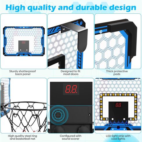 Indoor Basketball Hoop for Kids, Over The Door Mini Basketball Hoop Set with LED Lights, Scoreboard, 4 Balls & Sound Effects - Indoor Toys Gift for Boys & Girls Ages 3-12 for Birthday & Christmas in Saudi Arabia