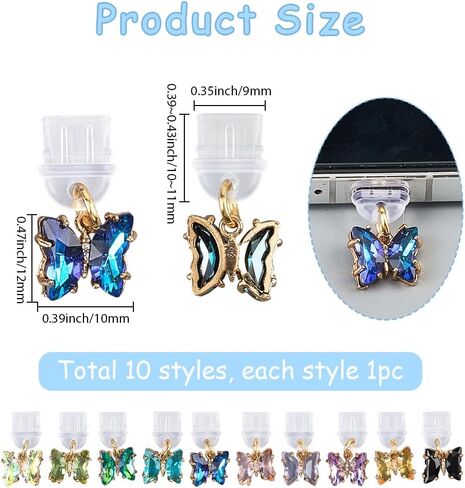 SUNNYCLUE 1 Box 10pcs Phone Dust Plug Charm Cute Phone Plugs Type c Alloy Colorful Butterfly Charging Cellphone Anti Dust Port Protector Plugs for Women Men Cellphone Earphones Laptops Accessories in Saudi Arabia
