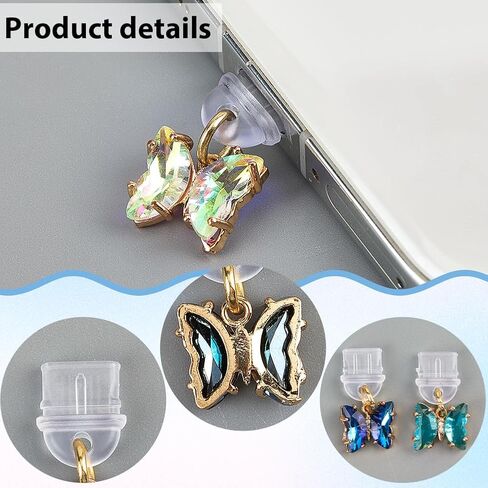 SUNNYCLUE 1 Box 10pcs Phone Dust Plug Charm Cute Phone Plugs Type c Alloy Colorful Butterfly Charging Cellphone Anti Dust Port Protector Plugs for Women Men Cellphone Earphones Laptops Accessories in Saudi Arabia