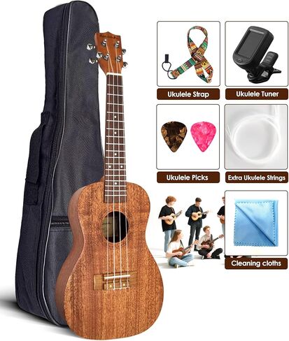 23 بوصة الحفل القيثارة المهنية الماهوجني القيثارة للمبتدئين مع الدروس عبر الإنترنت حقيبة جيتار موالف حزام سلاسل النايلون يختار in Kuwait