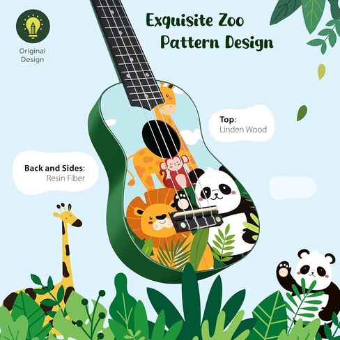 CAHAYA 21-Inch Cartoon-themed Mahogany Soprano Ukulele Beginner Kit with Gig Bag, Colorful Strap, and Fretboard Stickers—Ideal for Both Kids and Adults, Perfect Professional Hawaiian Ukulele Gift in Kuwait