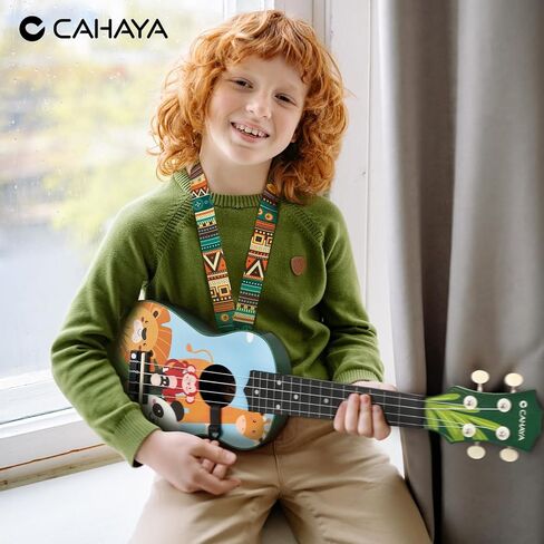 CAHAYA 21-Inch Cartoon-themed Mahogany Soprano Ukulele Beginner Kit with Gig Bag, Colorful Strap, and Fretboard Stickers—Ideal for Both Kids and Adults, Perfect Professional Hawaiian Ukulele Gift in Kuwait