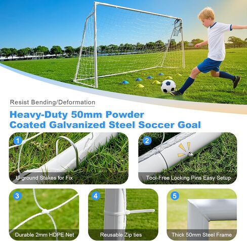Soccer Goals for Backyard Soccer Goal 12x6 Big 10x6.5 8x6 6x4FT Soccer Goals for Youth Adults and Kids Large Metal 2" Goal Post with Agility Ladder and Target Net Soccer Cones Practice Equipment in Saudi Arabia