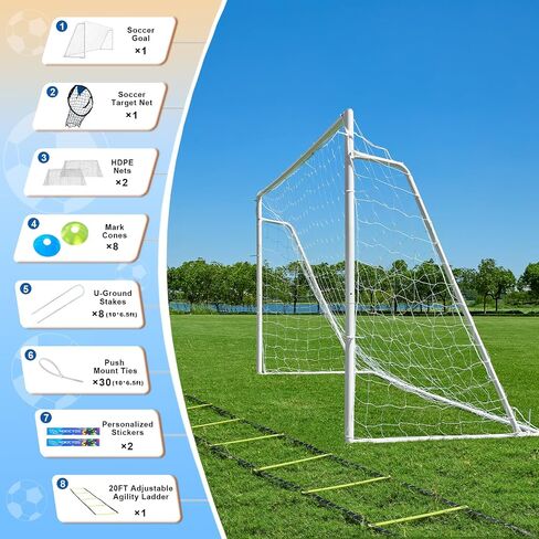 Soccer Goals for Backyard Soccer Goal 12x6 Big 10x6.5 8x6 6x4FT Soccer Goals for Youth Adults and Kids Large Metal 2" Goal Post with Agility Ladder and Target Net Soccer Cones Practice Equipment in Saudi Arabia