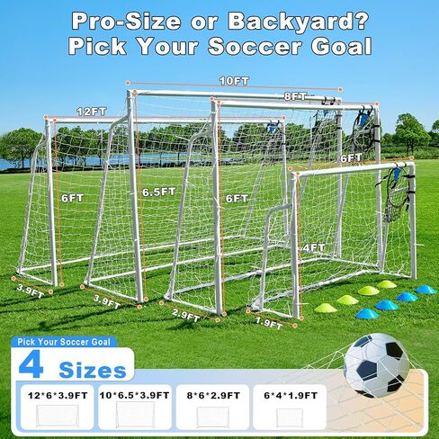 Soccer Goals for Backyard Soccer Goal 12x6 Big 10x6.5 8x6 6x4FT Soccer Goals for Youth Adults and Kids Large Metal 2" Goal Post with Agility Ladder and Target Net Soccer Cones Practice Equipment in Saudi Arabia