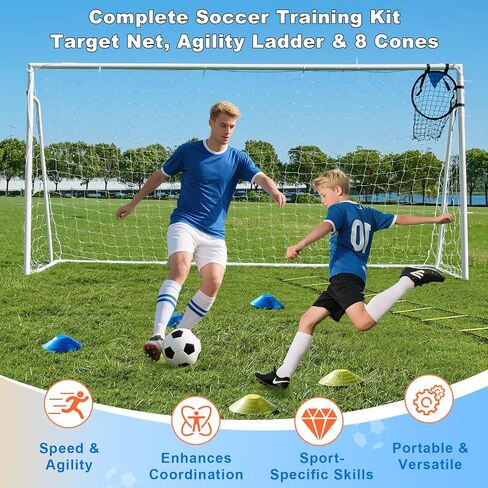 Soccer Goals for Backyard Soccer Goal 12x6 Big 10x6.5 8x6 6x4FT Soccer Goals for Youth Adults and Kids Large Metal 2" Goal Post with Agility Ladder and Target Net Soccer Cones Practice Equipment in Saudi Arabia