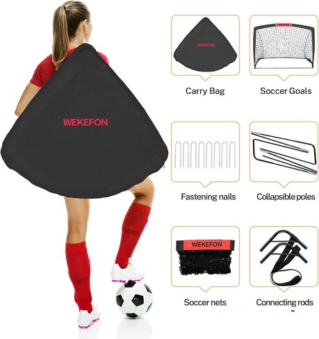 Soccer Goal with Carry Bag, 10/9MM Strengthen Pole, Arched Design, Kids Soccer Goals for Backyard Set 5x 3.1/3.6x2.7/2.9x2.4ft Portable Pop Up Soccer Nets for Toddler, Adults, Youth Games, Play, Gifts in Kuwait