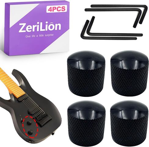 4 Pack Metal Dome Guitar Knobs - Black Volume Tone Control for Electric Guitar & Bass - Includes Allen Key in Kuwait