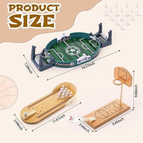 Soulchen Sports Table Top Game Set Mini Tabletop Wooden Bowling, Wooden Basketball, Plastic Soccer Set Office Desk Toy Decor Gag Cute White Elephant Christmas Fun Gifts for Family Party Indoor in Kuwait