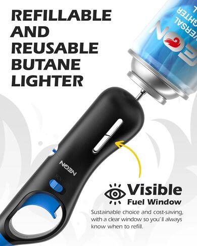 NEON Lighter, Refillable Butane Candle Lighter, 4 Pack Multi-Purpose Reusable Lighters with Long Metal Wand and Adjustable Soft Flame for BBQ, Grill, Stove, Camping, Hiking, Fireplaces, Kitchen in Saudi Arabia