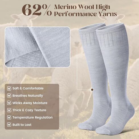 جوارب ضغط من صوف ميرينو السميك من LEVSOX للنساء والرجال 20-30 ملم زئبق جوارب عالية لدعم الركبة للممرضات الطائرة والحمل in Kuwait