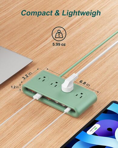 10 in 1 Flat Plug Power Strip with USB C, PD20W Fast Charging Station with 4 Outlets and 6 USB Port（3 Type C+3 USB A, 5ft Extension Cord, Non Surge Protector for Travel (White) in Kuwait