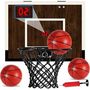 مجموعة حلقات كرة سلة صغيرة داخلية - فوق الباب مع لوح خلفي خشبي وحافة حديدية - تتضمن كرتين ومضخة هواء - بطانة مضادة للصدمات - 16 بوصة × 12 بوصة × 3 بوصة in Kuwait