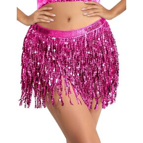 BFONS الترتر شرابة تنورة الرقص الشرقي وشاح الورك التفاف سباركلي بهرج هامش تنورة الهذيان مهرجان الهالوين للنساء in Kuwait