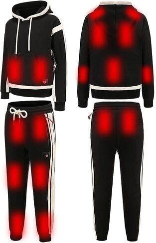 Heated Sweatshirt Suit USB Rechargeable, with 3 Heating Levels, Warm Top + Pants for Sport Skiing Running Hiking in Saudi Arabia